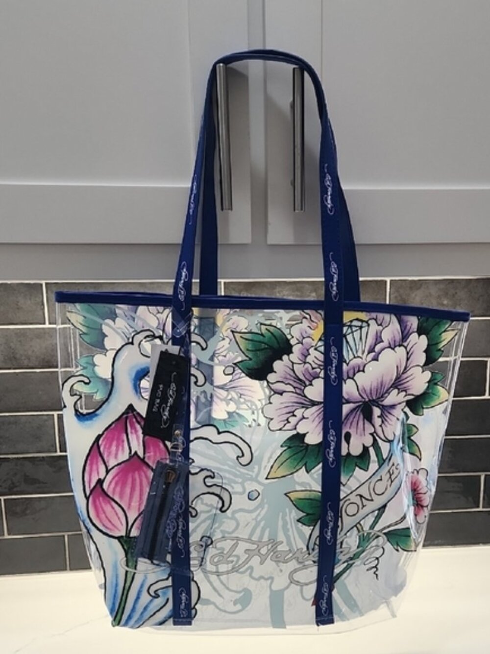 NWT Ed Hardy Clear PVC Floral Tattoo Tote Bag + Wristlet Y2K